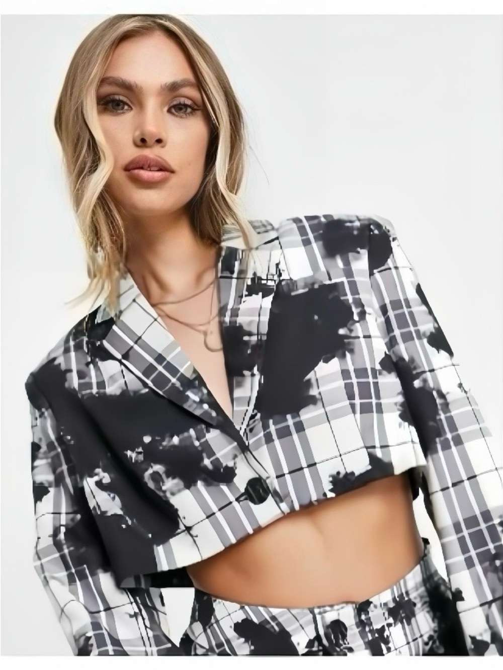 Jaded London cropped blazer in gray print